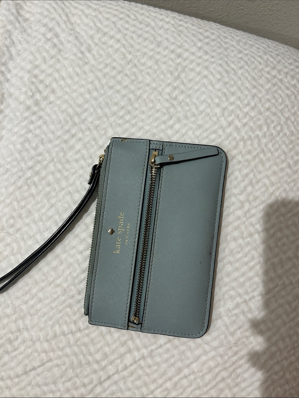 kate spade Light Blue Saffiano Zip Wristlet Card Holder